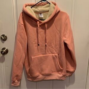 Super Cozy & Warm Plush Sherpa Inside Coral Pink Hoodie Sweatshirt Size M